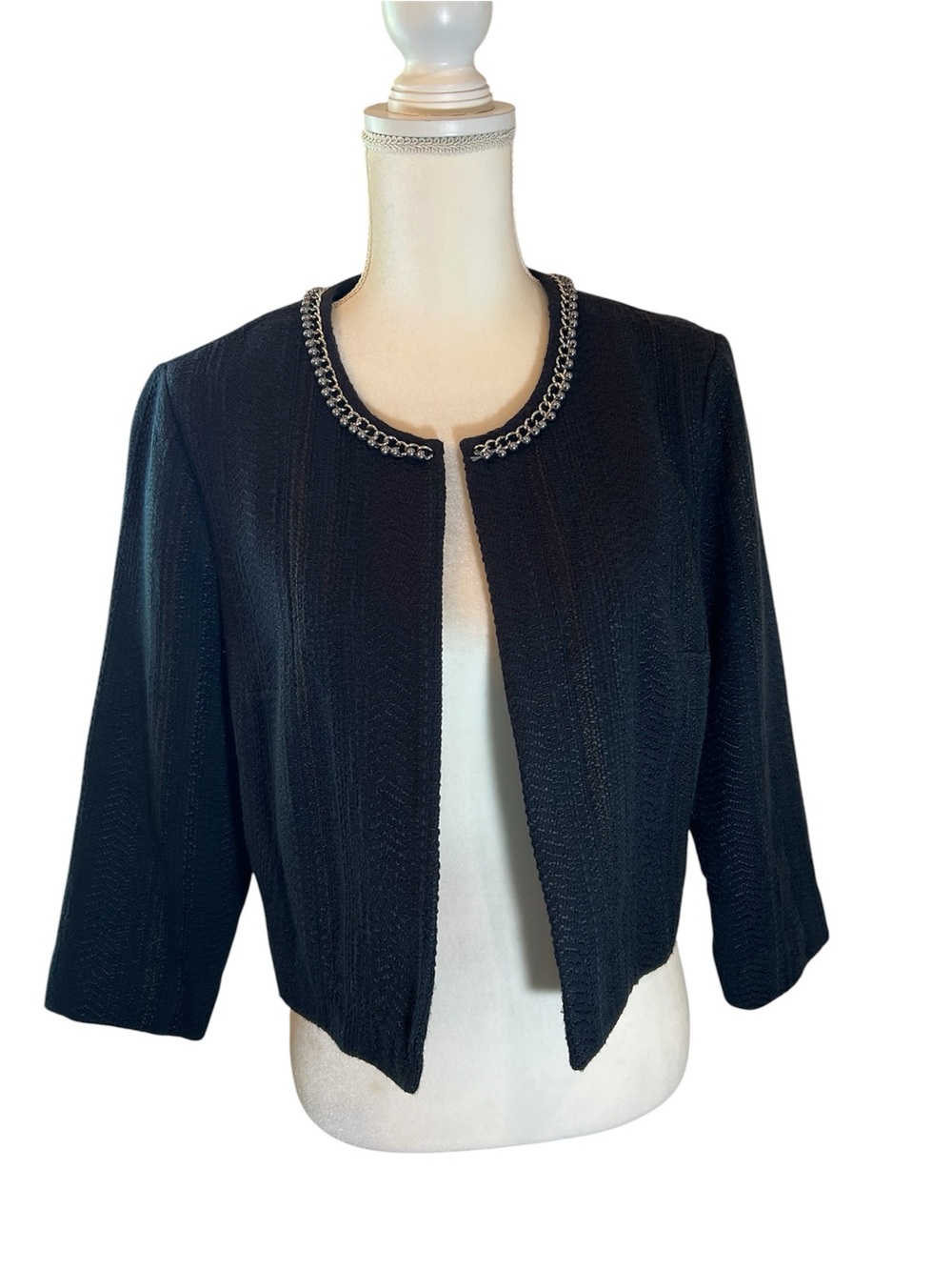 Karl Lagerfeld Black Open-Front Jacket with Chain Trim